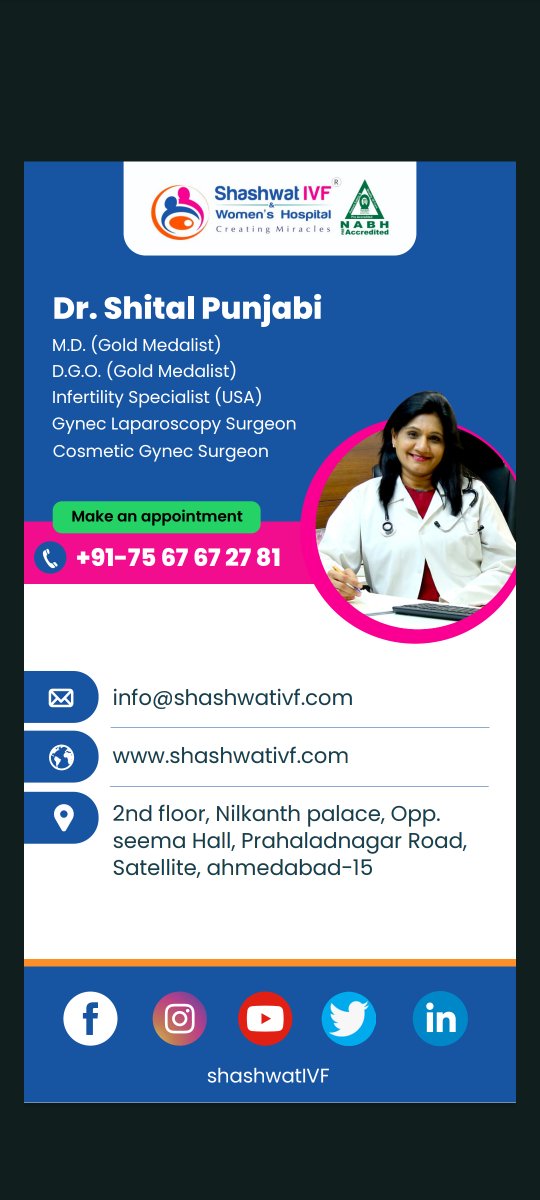 ShashwatIVF's tweet photo. Meet Shital Punjabi (Gold Medalist ) Infertility specialist (USA)
Contact Us :- +91-7566672781
#InfertilityTreatmentAhmedabad
#GynecologistAhmedabad
#IVFAhmedabad
#FertilitySpecialistAhmedabad
#ReproductiveHealthAhmedabad
#GynaeCareAhmedabad
#FertilityClinicAhmedabad https://t.co/YoVHDFLIuJ
