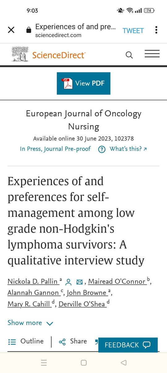 Readour new paper on self-management in people with low grade non-Hodgkin's lymphoma 👇

Experiences of and preferences for self-management among low grade non-Hodgkin's lymphoma survivors: A qualitative interview study
#cancersurvivorship
 sciencedirect.com/science/articl…