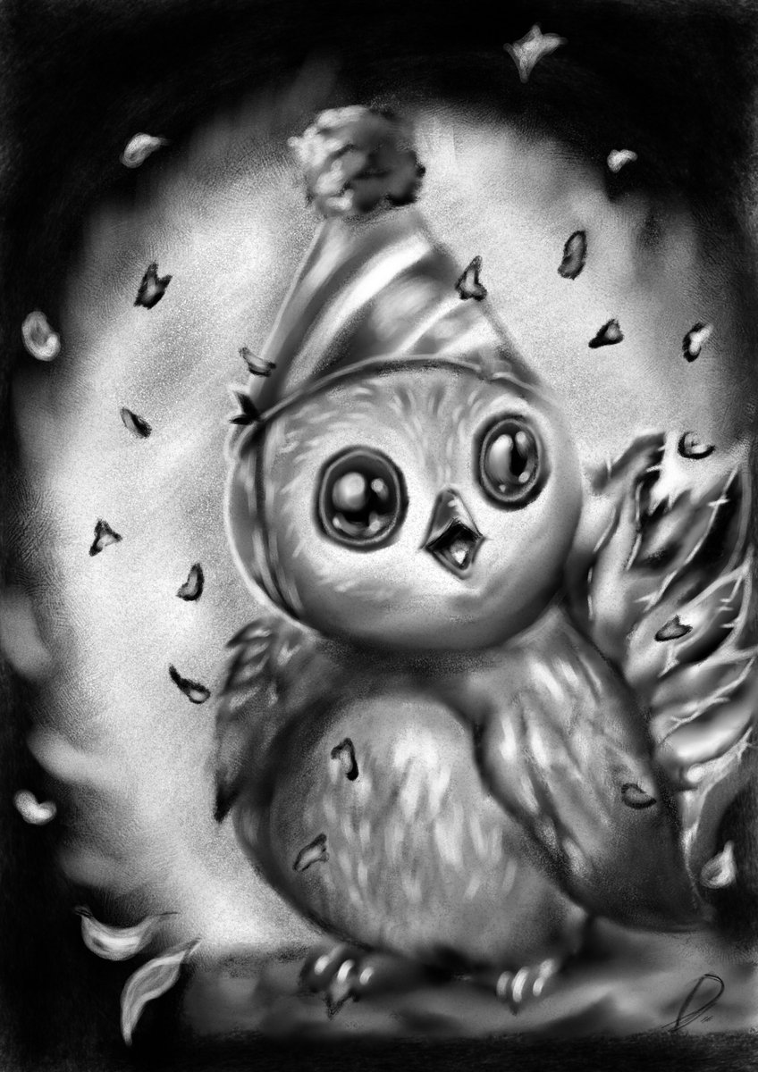 DrakArtForge's tweet image. Final charcoal post for this week. I hope you like it guys. Just a happy baby owl which is enjoys its first birthday!❤️

#babyowl #owl #bird #charcoaldrawing #charcoal #digitalart #digitalartwork