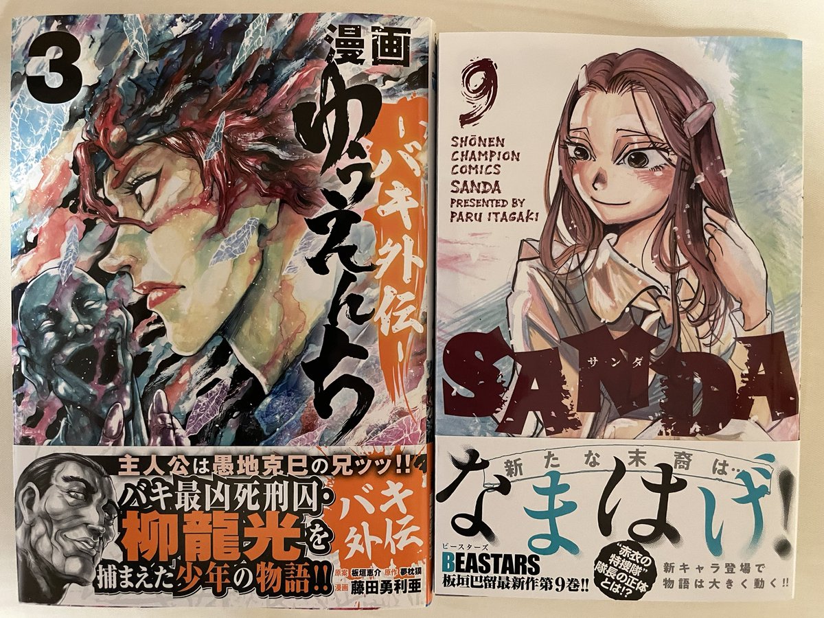 今日届いた漫画。

「ゆうえんち -バキ外伝-」3巻
「SANDA -サンダ-」9巻
