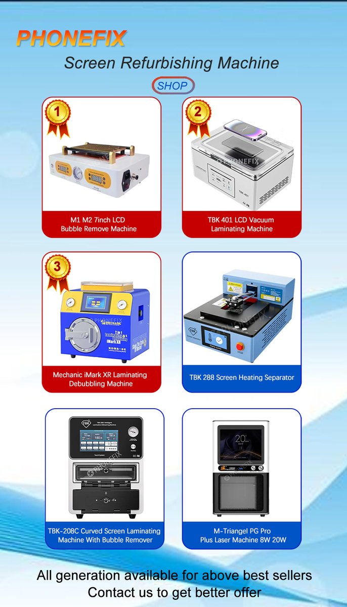 diyfixphone2's tweet image. Looking for a screen repair #refurbishment machine?Take a look at the Phonefix Screen Refurbishment Machine

#PHONEFIX has a wide range of #screenrepair tools!Check out our list of mobile repair tools and product recommendations for your repair needs.