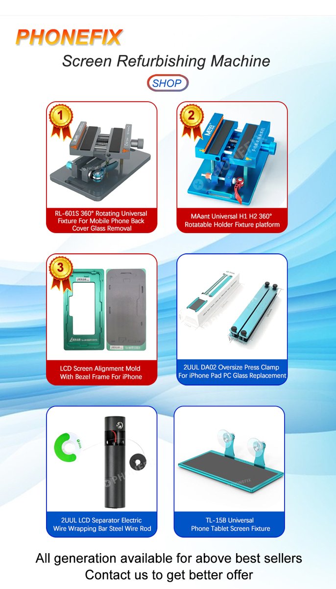 diyfixphone2's tweet image. Looking for a screen repair #refurbishment machine?Take a look at the Phonefix Screen Refurbishment Machine

#PHONEFIX has a wide range of #screenrepair tools!Check out our list of mobile repair tools and product recommendations for your repair needs.