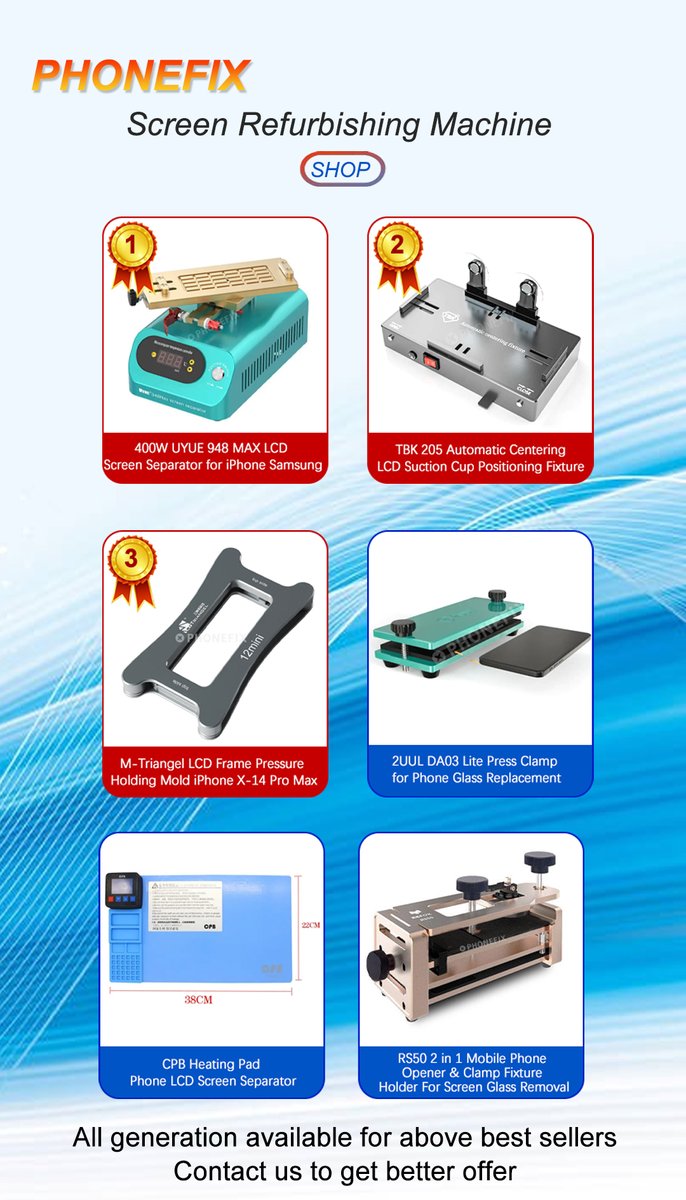 diyfixphone2's tweet image. Looking for a screen repair #refurbishment machine?Take a look at the Phonefix Screen Refurbishment Machine

#PHONEFIX has a wide range of #screenrepair tools!Check out our list of mobile repair tools and product recommendations for your repair needs.