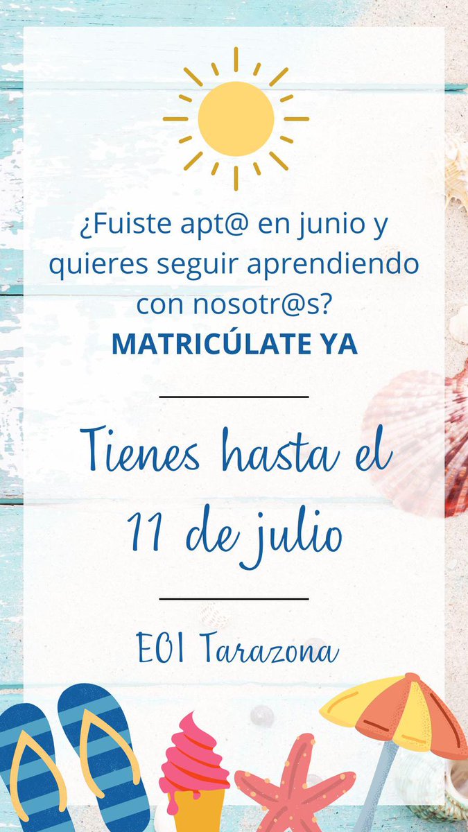 EoiTarazona's tweet photo. No cierres la maleta todavía... matricúlate y asegura tu plaza para el curso que viene. Te esperamos. Si fuiste apto en junio, tienes hasta el 11 de julio para formalizar tu matrícula #tarazona #eoisaragon #eoi #matricula https://t.co/xwmOWJEwkP