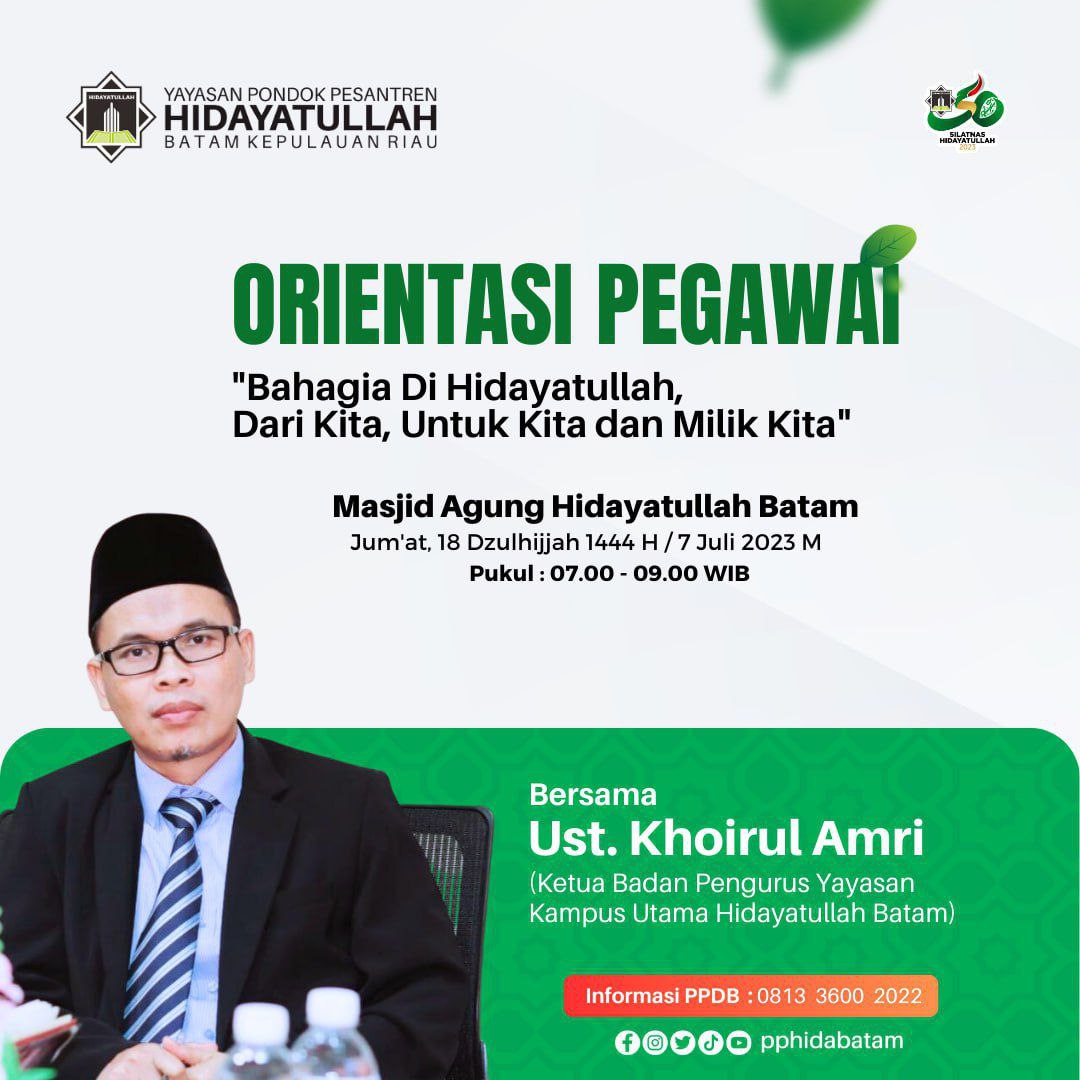 pphidabatam's tweet photo. Orientasi Pegawai Hidayatullah Batam

7 Juli 2023

#hidayatullah #hbmcreatif #hidayatullahbatam#batam https://t.co/qdxtefs4Pl
