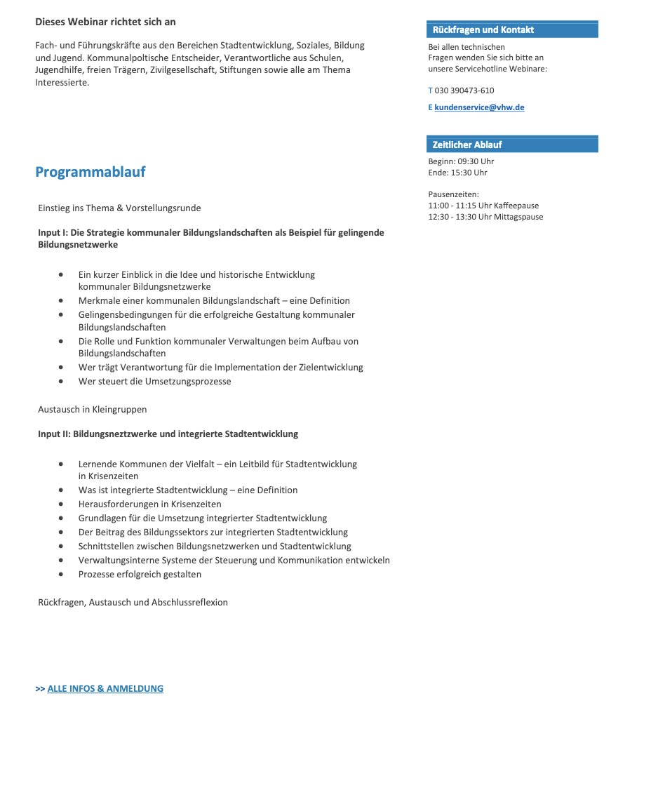Zusammenen mit dem "Bundesverband Wohnen und Stadtentwicklung" geben wir am 25.09. ein Webinar zum Thema "Stadtentwicklung und kommunake Bildungslandschaften", zu dem wir alle Interessierten hiermit herzlich einladen. Weitere Infos und Anmeldung unter: vhw.de/seminardocs/WB…