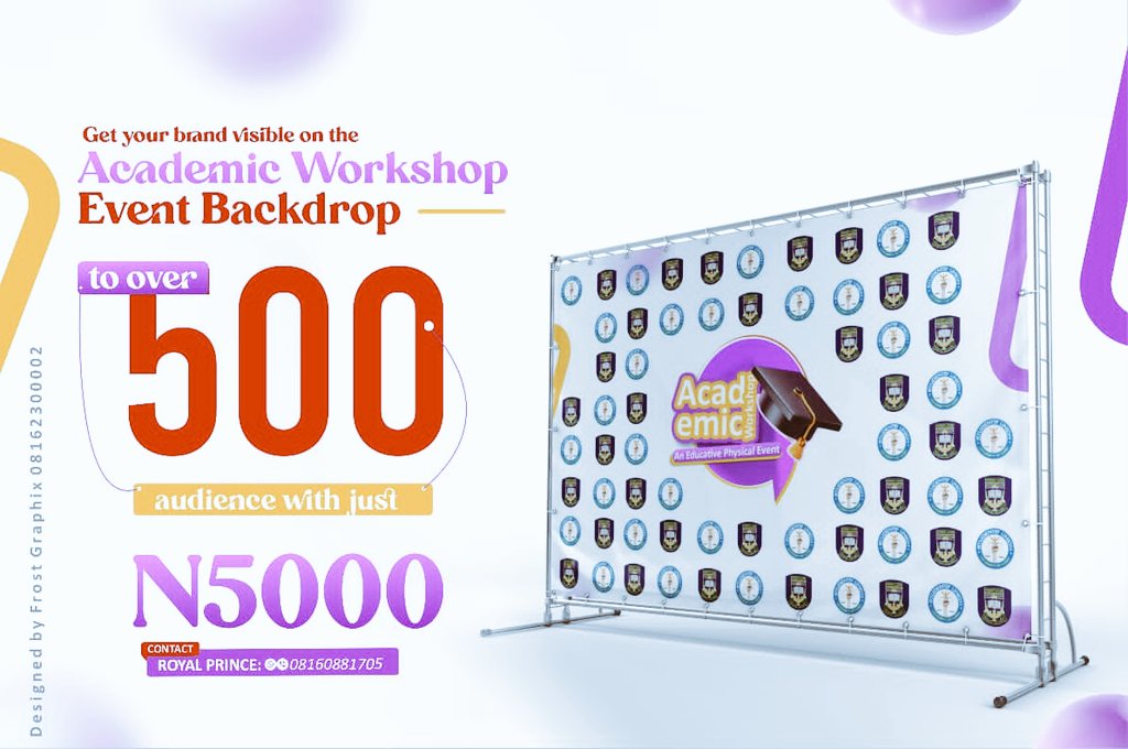 jerrmyjj's tweet image. #Royalprince #unilorin #Academicworkshop
🔥 📙🖊️ _Advertise your logo at the  *ACADEMIC WORKSHOP* backdrop for just 5K_🔥🎓📚
==========================

This is your chance to supercharge your marketing efforts by targeting your ideal customers directly📣.