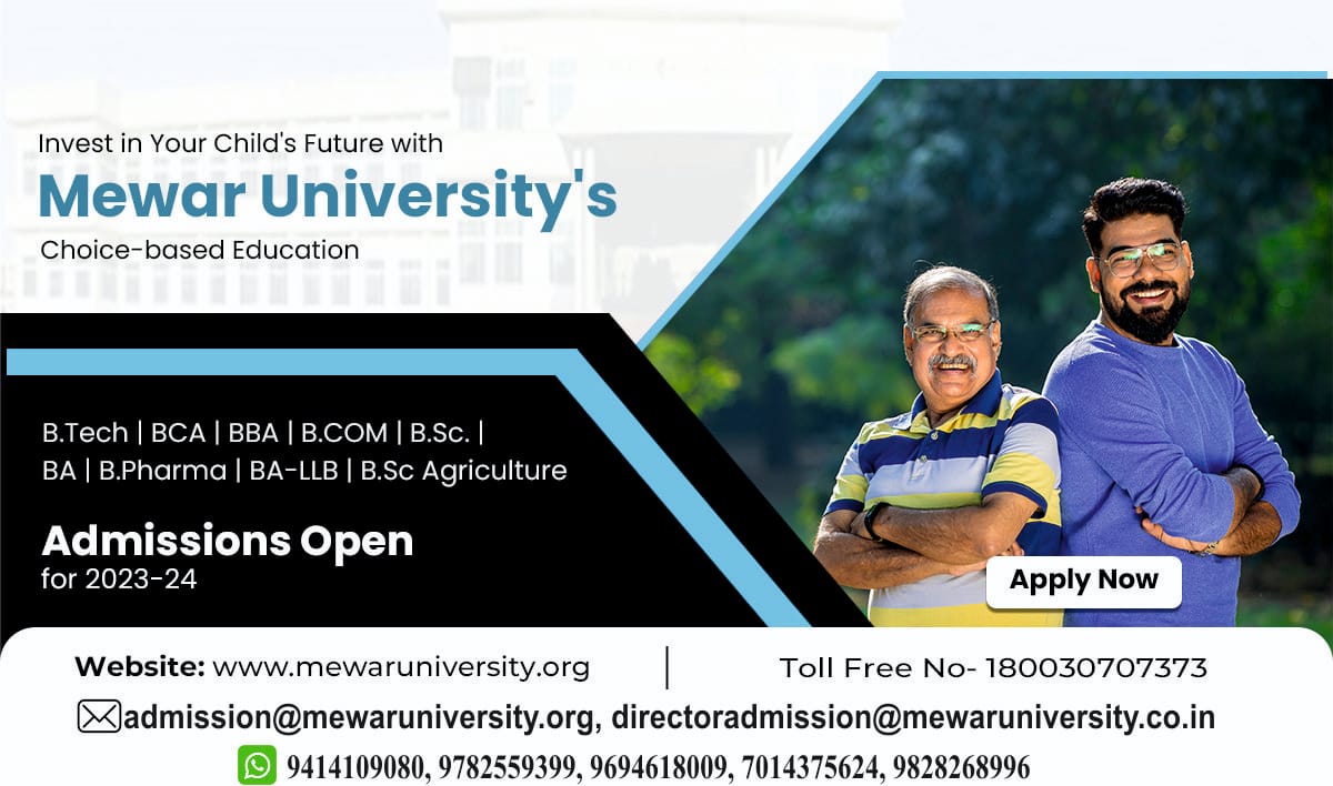 universitymewar's tweet photo. Admission open for UG Courses || Mewar University || Chittorgarh
✓ Admission Open For UG Courses For 2023-24 Session in all Specialization in Mewar University.
#ApplyNow #AddmissionOpen #MewarUniversity #CUETResult2023 #TopUniversityInRajasthan #EducationalUpdates https://t.co/Z8QXnpjc0z