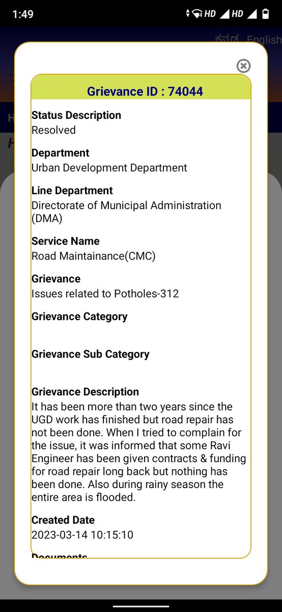 rahulsaigaonkar's tweet photo. @CMofKarnataka 
Grievance redressal mechanism (Janaspandana) has been a big failure in Bidar. 
Grievance raised in March 2023
Grievance closed in July 2023 without any resolution

No CMC body from last 7 years in Bidar. Utter misgovernance continues! 
Humble request for change🙏 https://t.co/79p7Y89sJH