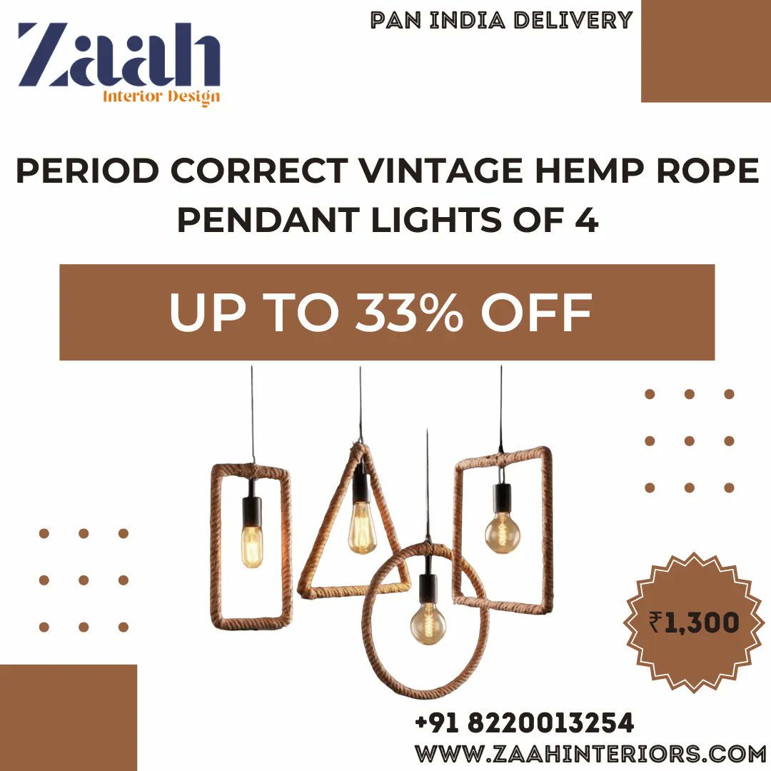 Period Correct Vintage Hemp Rope Pendant Lights of 4 

Visit our website: buff.ly/3FUFfAs

#ZaahInteriors #InteriorDesign #VintageLighting #VintageStyle #HempRopeLights #PendantLights #LightingDesign #PeriodCorrect #HomeDecor #RusticChic #BohoStyle #IndustrialDecor