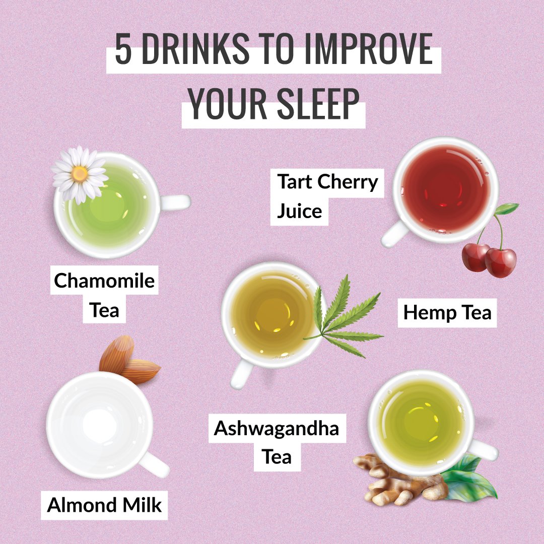 Looking for a #BedtimeDrink to improve sleep? 🌙 
1️⃣ Chamomile herbal #tea 🍵 
2️⃣ #GoldenMilk with turmeric 🥛 
3️⃣ Ashwagandha tea 🌿 
4️⃣ Tart cherry juice for a melatonin boost 🍒 
5️⃣ Almond milk for immediate #relaxation 🥛 
6️⃣ #HempTea 🍃
Which one gets your vote? Share below!