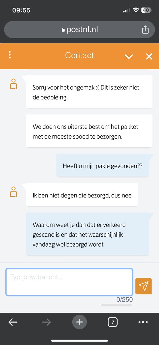 Rdam1908_010's tweet photo. @PostNL @pevisser “Klantenservice” van niks! Ik heb haar “vriendelijk” bedankt voor “alle” moeite de zij genomen heeft…en dit was een persoon ipv een bot. https://t.co/vV0zU4bXhA