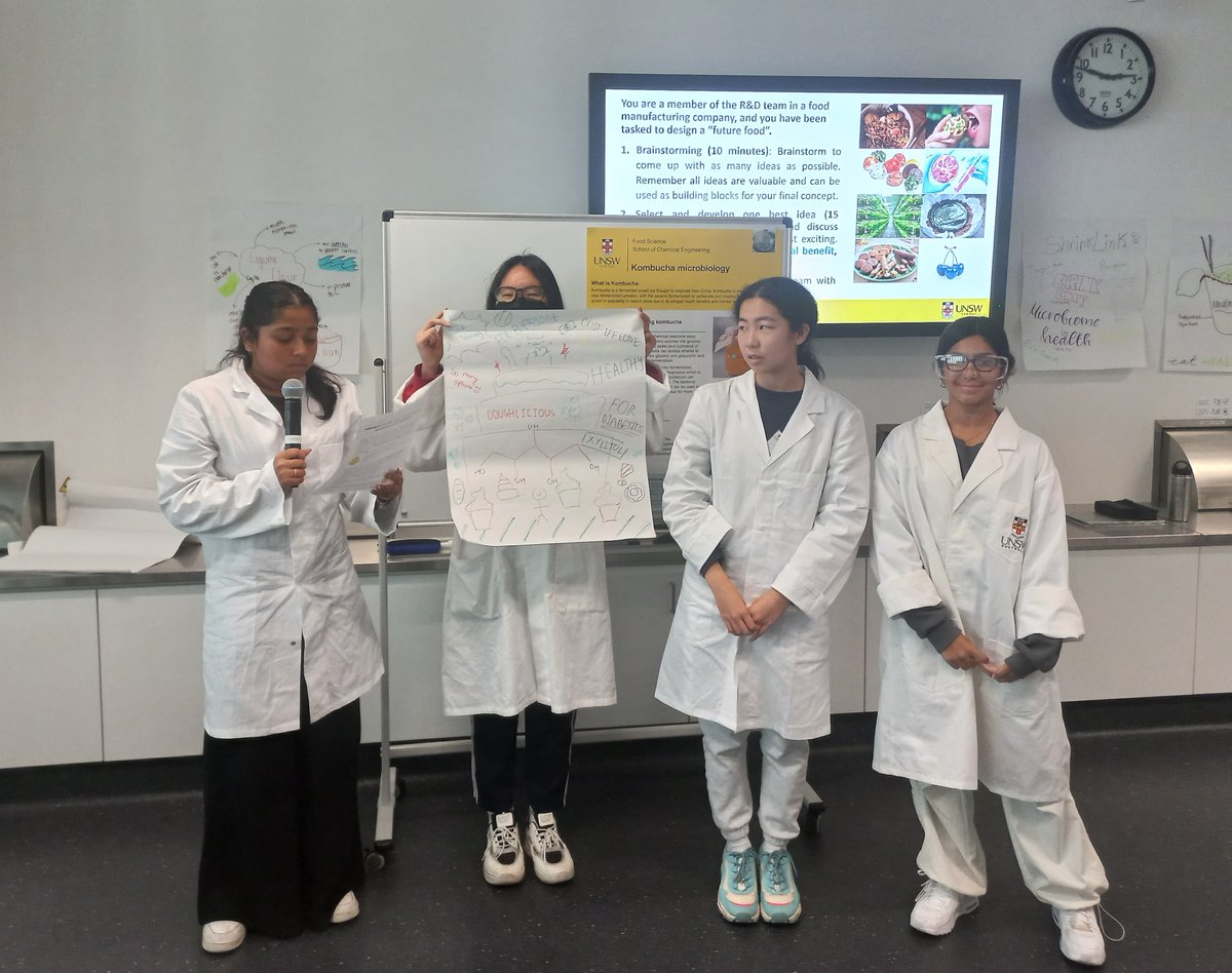 UNSWChemEng's tweet photo. It is day 4 of the high school students visit. They have been touring some of our research labs, learning and making their own kombucha, developing ideas for future food and optimising their handmade battery (before the final design tomorrow).
#UNSW #UNSWEngineering #UNSWChemEng https://t.co/zctTTP43Pi