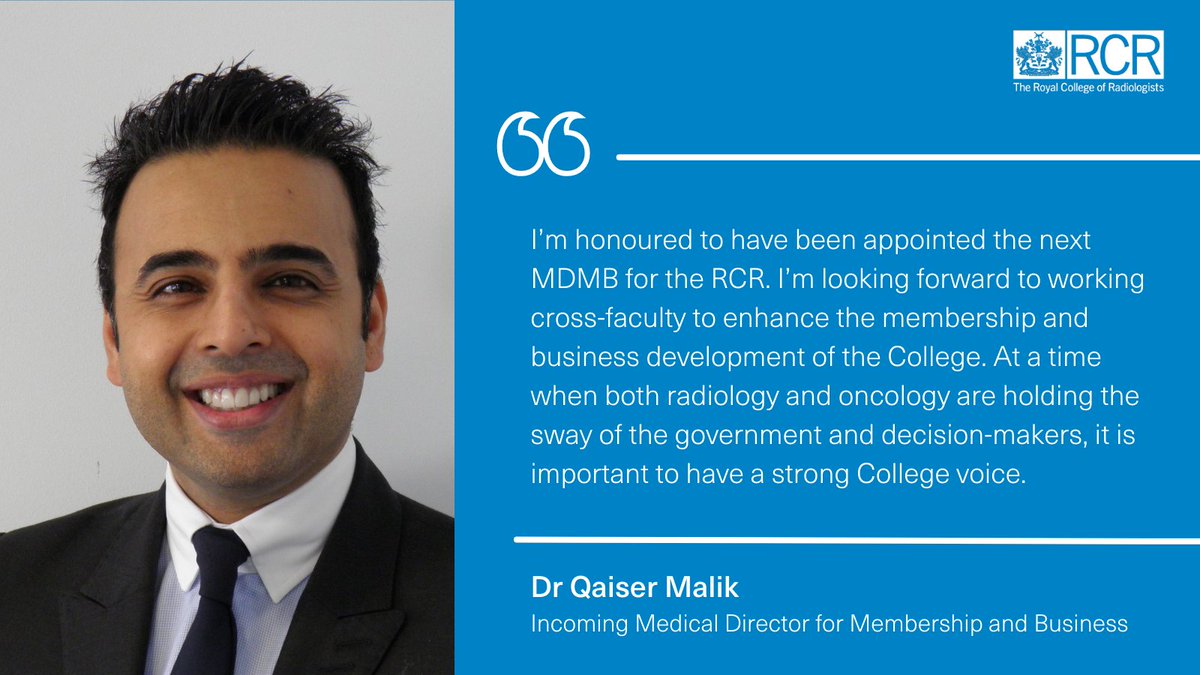 We’re pleased to announce that Dr Qaiser Malik has been appointed as the incoming Medical Director for Membership and Business. Dr Malik will officially start on 1 September 2023, when he will take over from the current MDMB @JulianElford. Read more: rcr.ac.uk/posts/dr-qaise…