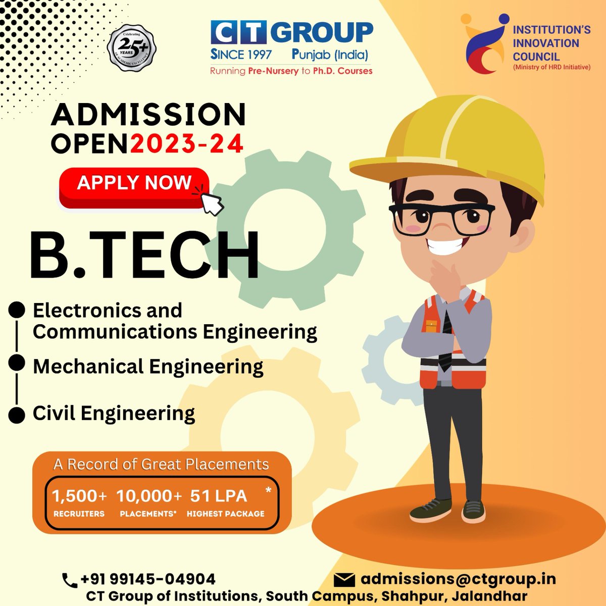 👨‍💻A technology career? YES!👩‍💻 📍Take the first step towards a brighter future by applying for #Btech at CT Group South Campus. 📍Don't miss this opportunity to join a prestigious institution that nurtures talent and promotes excellence. #ctgroup #besteducation #bestcollege