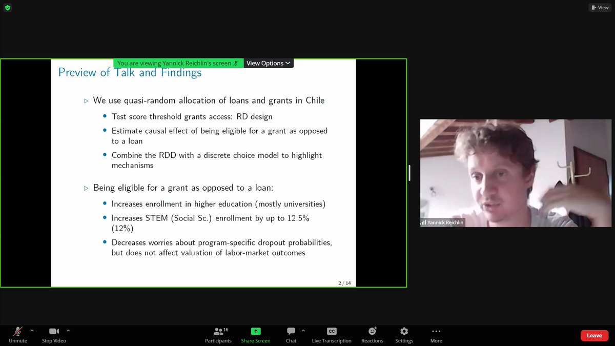 Last presentation of the day by <a href="/ReichlinYannick/">Yannick Reichlin</a> titled: 

"Grants vs. Loans: the Role of Financial Aid in College Major Choice"

This paper will be discussed by <a href="/DemontTimothee/">Timothée Demont</a> 

👉 Joins us here: univ-amu-fr.zoom.us/wc/8147522993