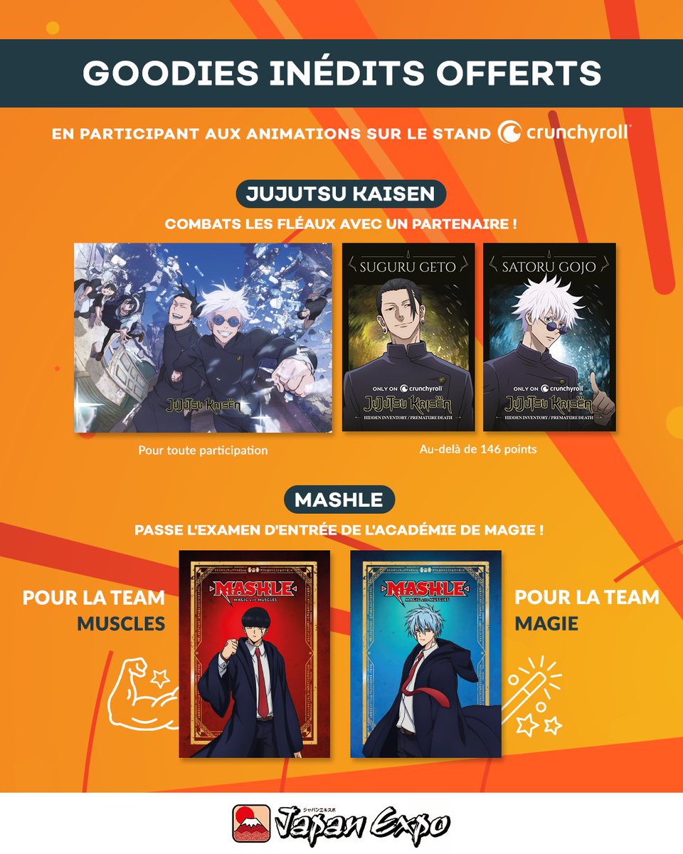 🎁 GOODIES JAPAN EXPO 🎁

📕 En faisant le plein de mangas
🔥 En participant aux animations 

Prépare-toi à repartir les mains pleines ! ✨