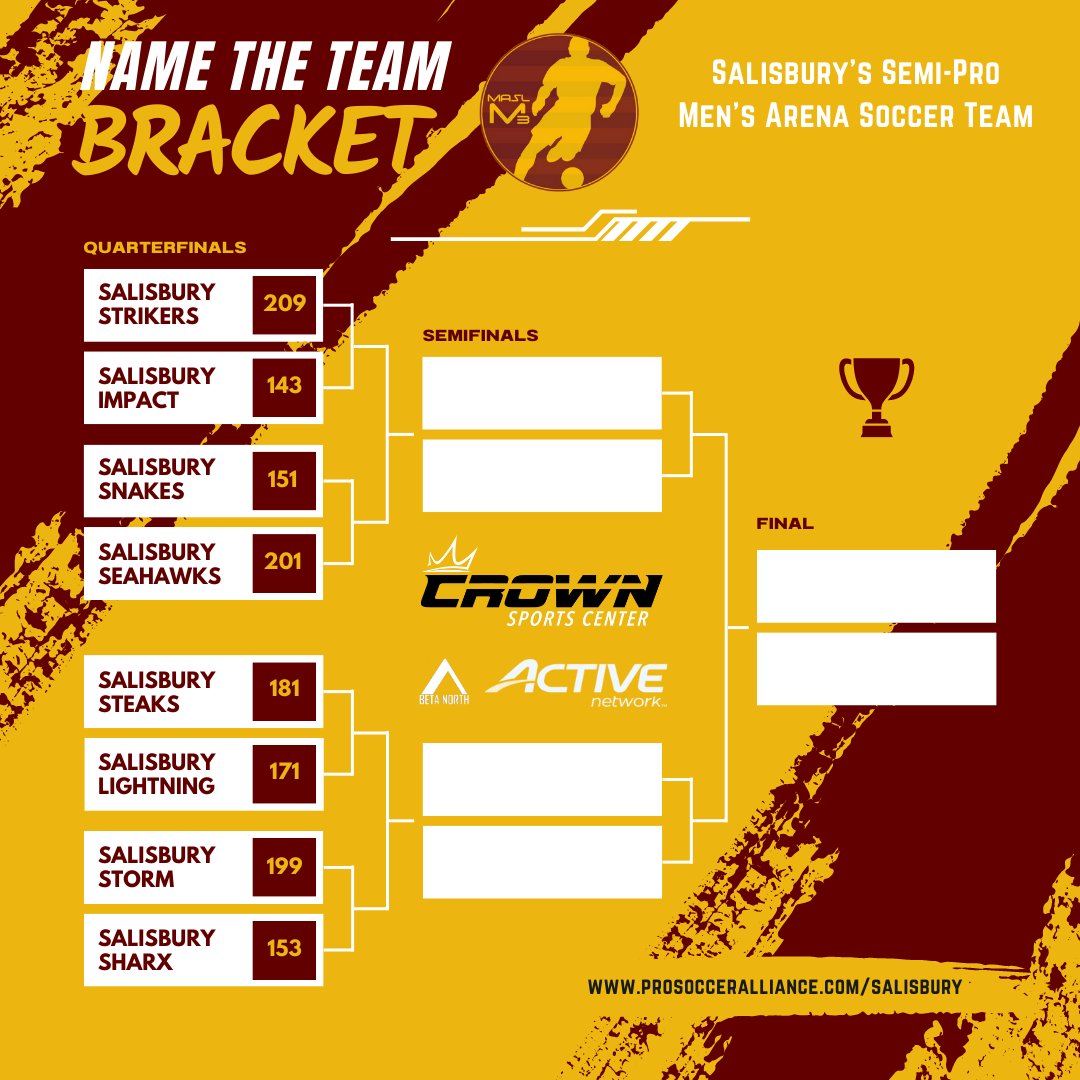 VOTING UPDATE: After Day 1, there are some clear frontrunners. Cast your Quarterfinal vote at prosocceralliance.com/salisbury. Poll closes on Sunday at 11:59 pm. #NameTheTeam #SalisburyProSoccer