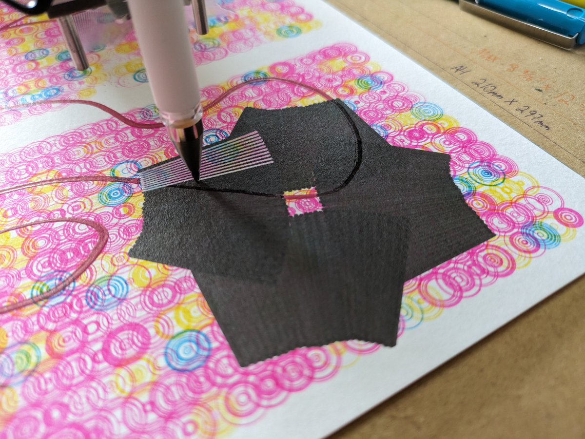 LewistonFace's tweet photo. Who can help explain this magic?!
How is the bottom layer showing up in the white gel pen?! 

#plotparty 
#generative #generativeart #generativedesign #genartclub #p5js #creativecoding #codeart #mnartist #MPLSArt #minneapolismn #plotterart #axidraw #plottertwitter #penplotter https://t.co/c7aGMPlTKg