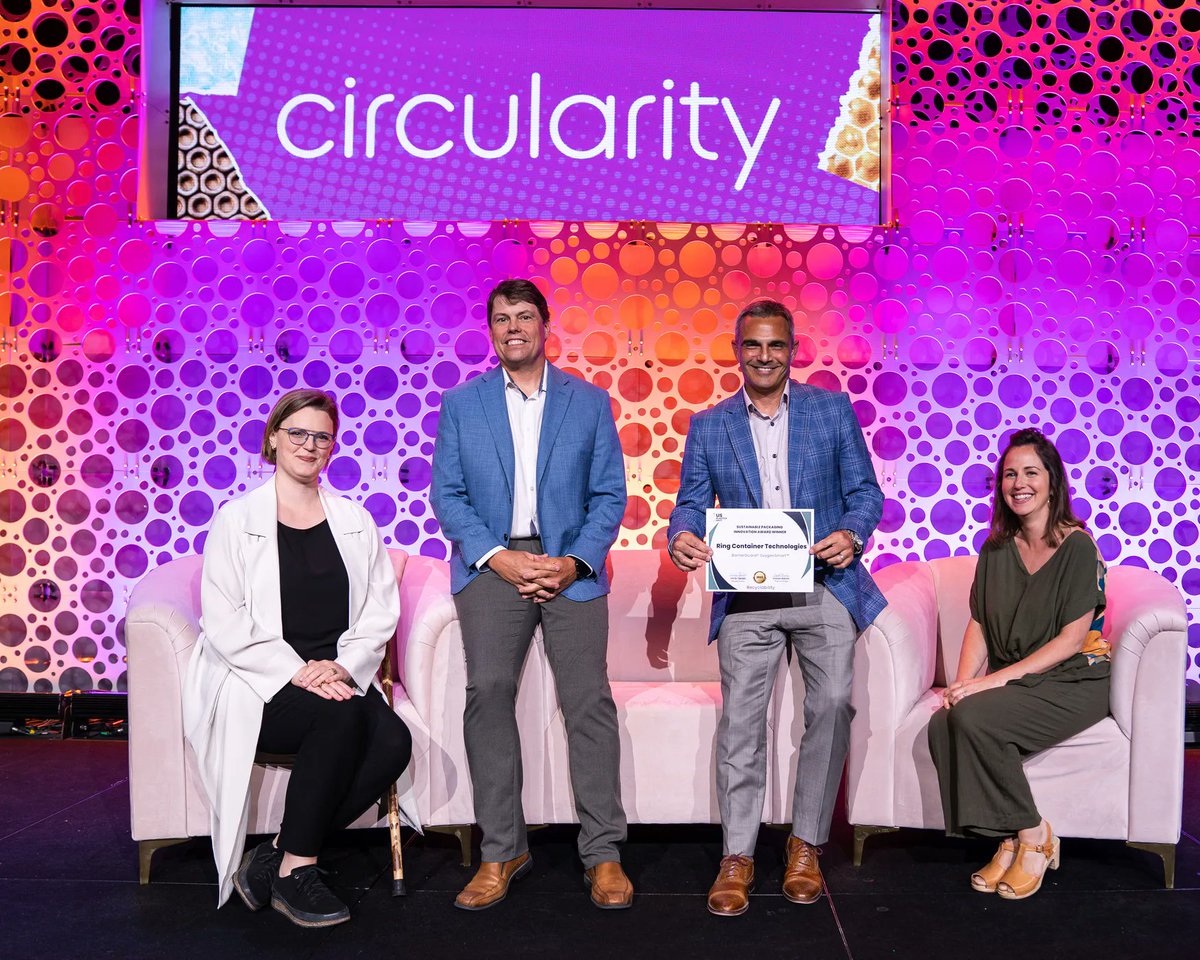 Ring's BarrierGuard® OxygenSmart™ technology has won a 2023 U.S. Plastics Pact Sustainable Packaging Innovation Award for recyclability! The innovation is designed to protect both product freshness and the environment. We were honored to attend #Circularity23 &amp; accept the award