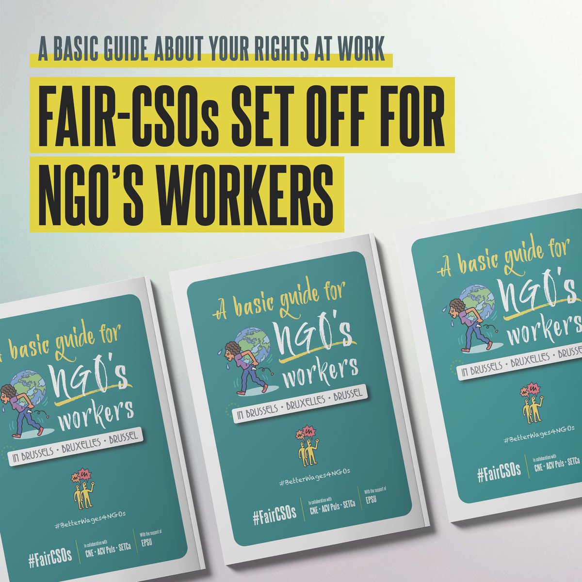 EPSUnions's tweet photo. 🔴Work for a European NGO?
🔴Wanna know your rights?
#FairCSOs set off for NGO workers!
Download the guide about NGO workers' rights at work👇🏾
https://t.co/mUfgtlGDJx https://t.co/fNHTJ4TD8m