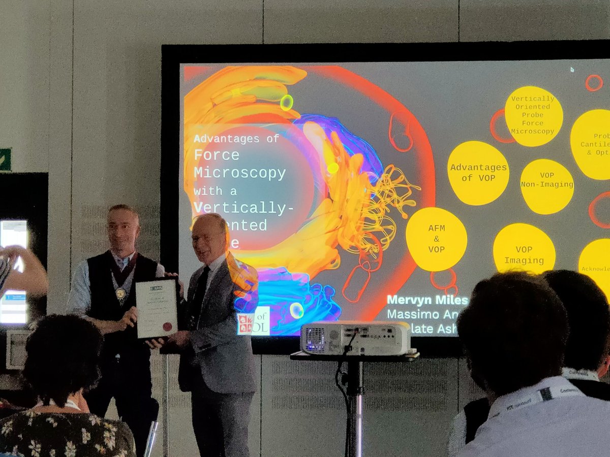JamesAVicary's tweet image. A privilege to witness Prof. Mervyn Miles be awarded an honorary fellowship of the @RoyalMicroSoc and then give a talk on vertically oriented probe microscopy @BristolUni @BristolUniPhys  #atomicforcemicroscopy