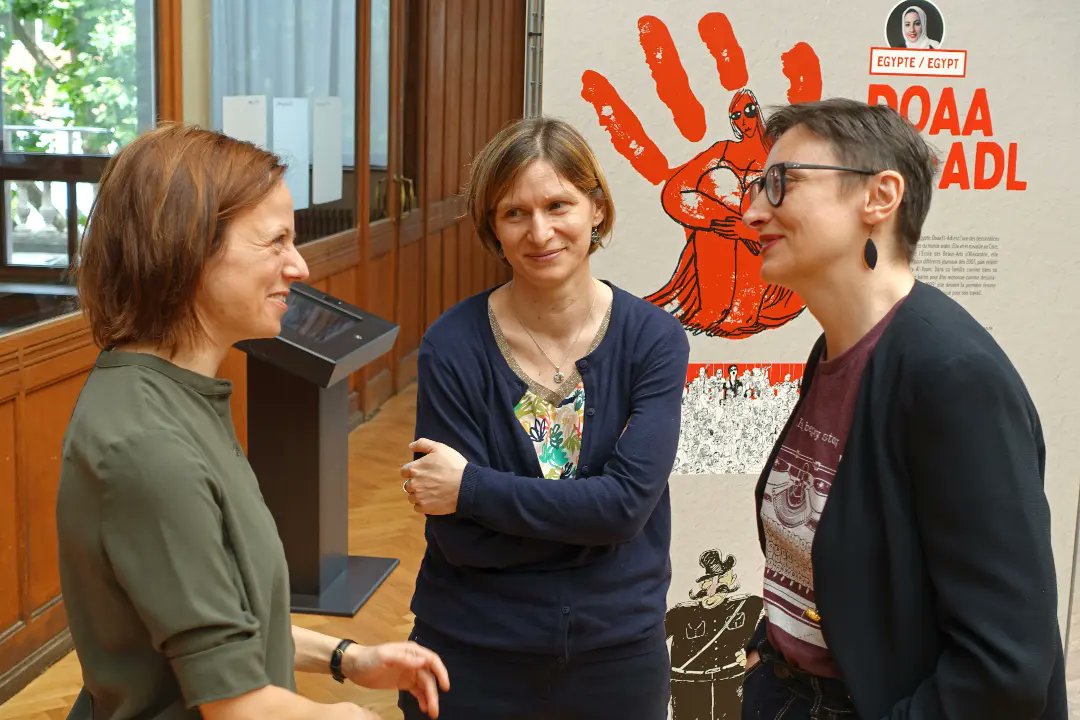 DrawFor_Change's tweet photo. ✊✍The #DrawForChange exhibition at the Belgian Comic Strip Center is now open to the public! 

We're sharing some photos from the exciting opening we had on July 4th, in the company of two of the artists from this 6-episode Documentary Series: Doaa El-adl and Victoria Lomasko. https://t.co/xMkjTqEVXa