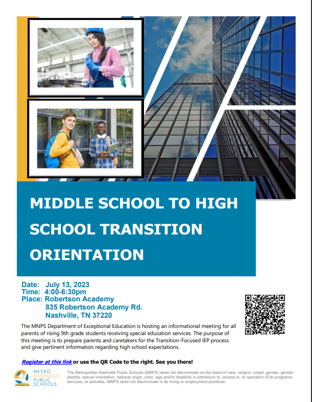 Are you the Parent of a Rising 9th Grade Student who has an IEP?  Come to the Middle to High School Parent Transition Orientation.  forms.office.com/pages/response…