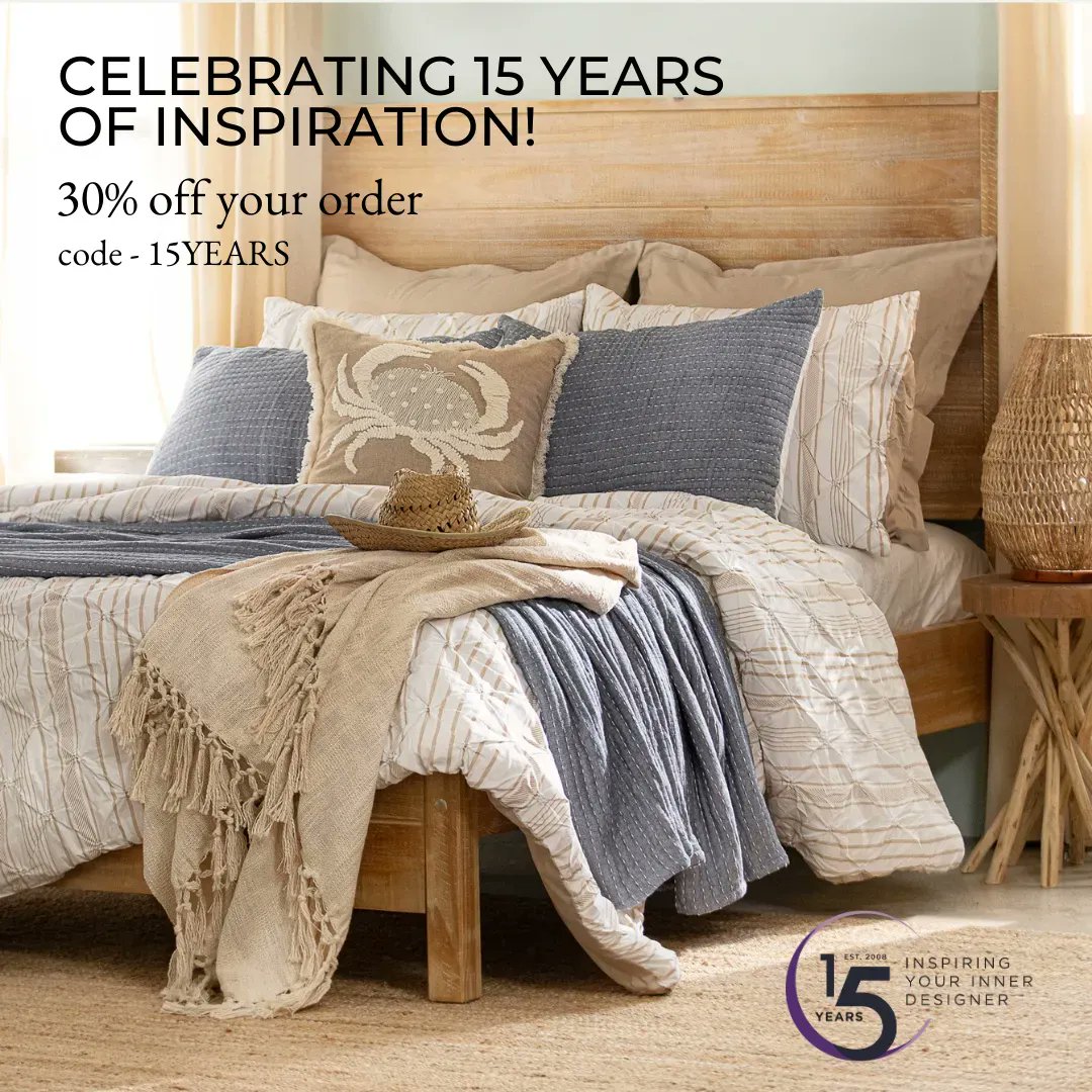 We are so excited to be celebrating 15 years in business ✨ Join us for this milestone and save 30% off your order with code 15YEARS - buff.ly/3a8hhSp 

#homedecor #bedroomdecor #summerdecor
