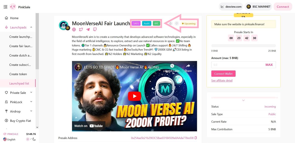👌Congratulations to the MoonVerseAI team for successfully obtaining the 🦺 #Safu badge for their #Fairlaunch.

📲 Operating in a decentralized space brings freedom but also a level of risk.

🚀 Check them out below:

pinksale.finance/launchpad/0x25…

#BSC #BNB #BTC