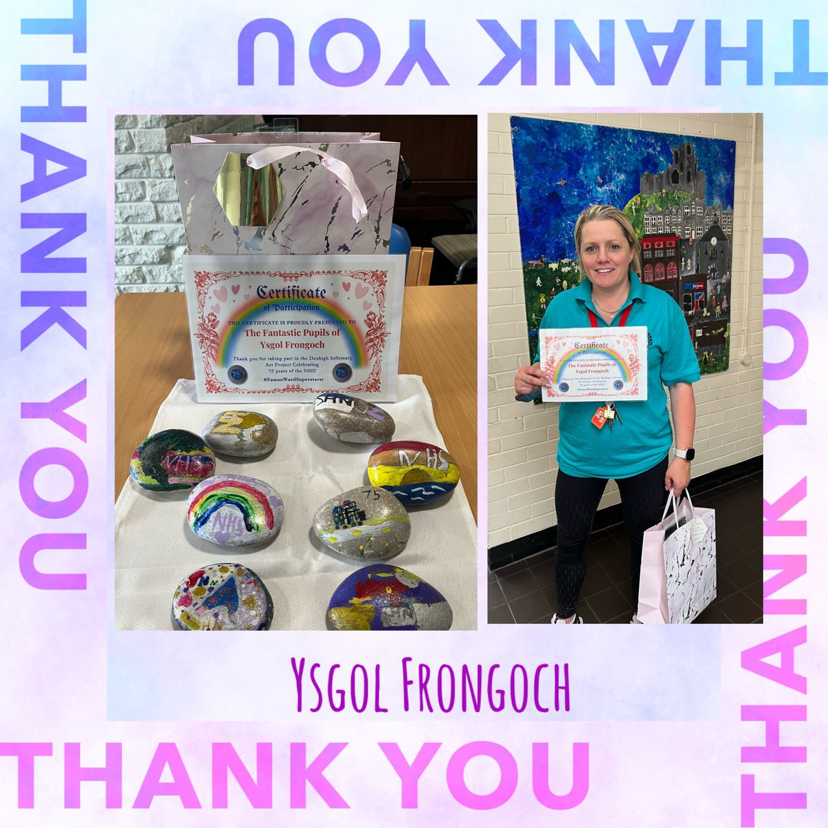 JULIEKELLY1's tweet image. #NHS75 Just had the pleasure of dropping of a bag of goodies and a certificate at @YsgolFrongoch thanking the children for there beautifully painted NHS 75 birthday celebration rocks that will be placed in our sensory garden #intergeneration @ClaireD1912 @michj @awyrlascharity