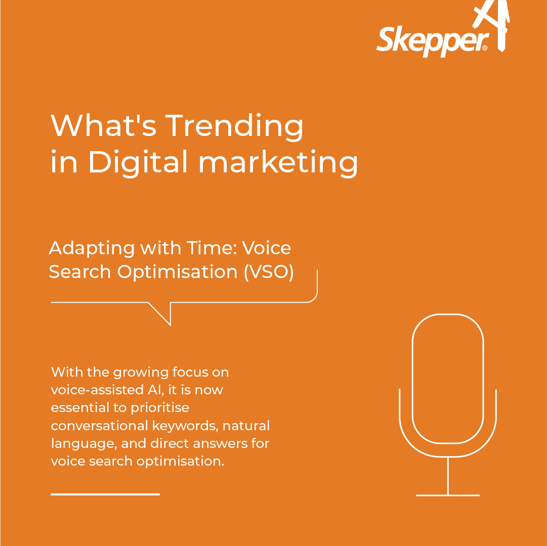 In the era of voice assistants, VSO is the new game-changer in digital marketing. Optimising content for voice search helps brands reach and engage with tech-savvy consumers. Stay ahead of the curve with VSO!

#DigitalMarketing #VoiceSearchOptimisation #StayAhead #Skepper #Agency