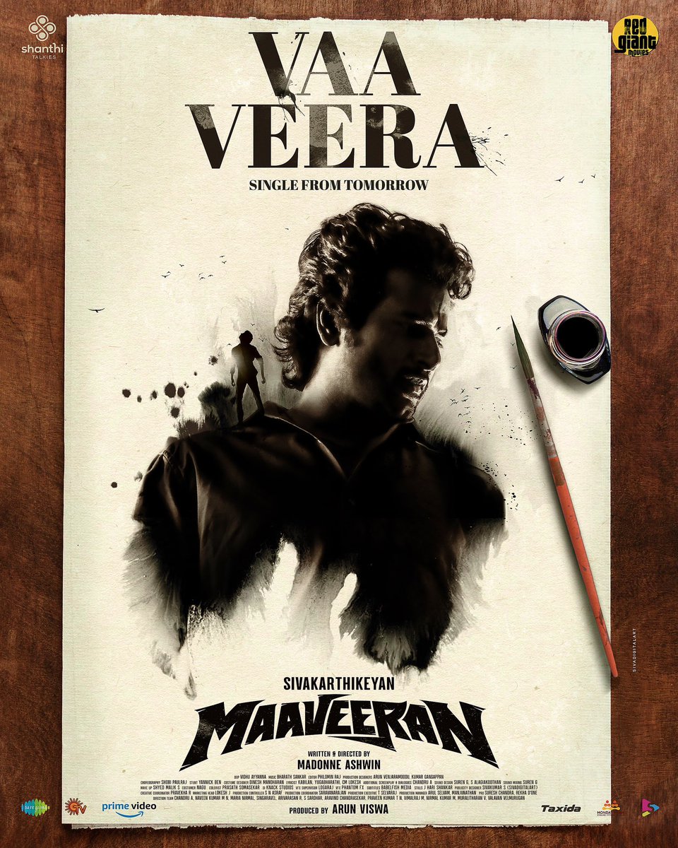 ShanthiTalkies's tweet photo. #VaaVeera, the third single from our #Maaveeran to be out tomorrow!💪🏼 

#MaaveeranThirdSingle
#MaaveeranFromJuly14th 
#VeerameJeyam 

🌟 @Siva_Kartikeyan 🔥
🎬Directed by @madonneashwin 
🎵A @bharathsankar12 Musical! 

@AditiShankarofl @ShanthiTalkies @iamarunviswa @DirectorMysskin #Saritha @iYogiBabu @vidhu_ayyanna @philoedit @dineshmoffl @RedGiantMovies_  @SunTV @PrimeVideoIN @saregamasouth @LokeshJey @sivadigitalart @DoneChannel1 @actcevents @MarathonTamil @supertaxida @mondaymonk_hq