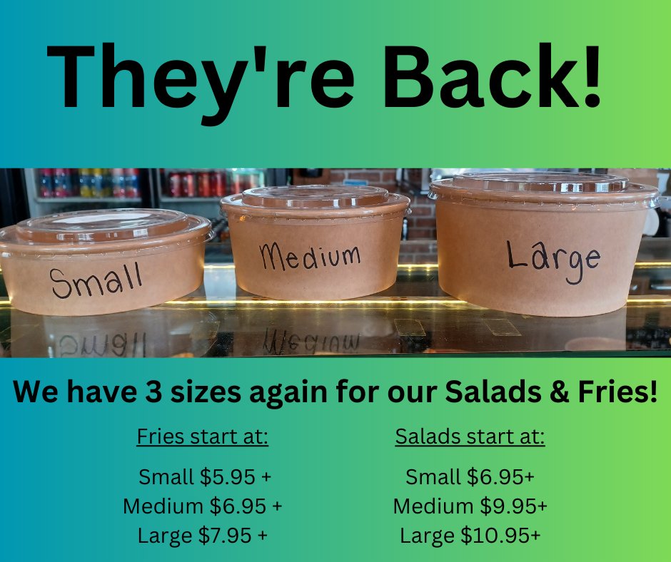 rustic_slice's tweet photo. They're back! We have 3 sizes for our Salads and Fry options again! Pricing starts at $5.95. #yay #rusticslice #kwfoodies https://t.co/sCEZhV0MlA