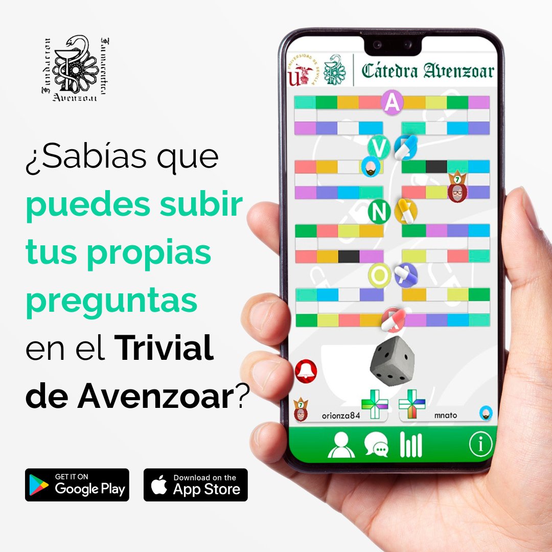 ¡Sube tus preguntas al Trivial de Avenzoar, reta a tus amig@s y demuestra todo lo que sabes!

Puedes encontrar la app en los siguientes enlaces:

iOS: apps.apple.com/es/app/avenzoa…

Android: play.google.com/store/apps/det…