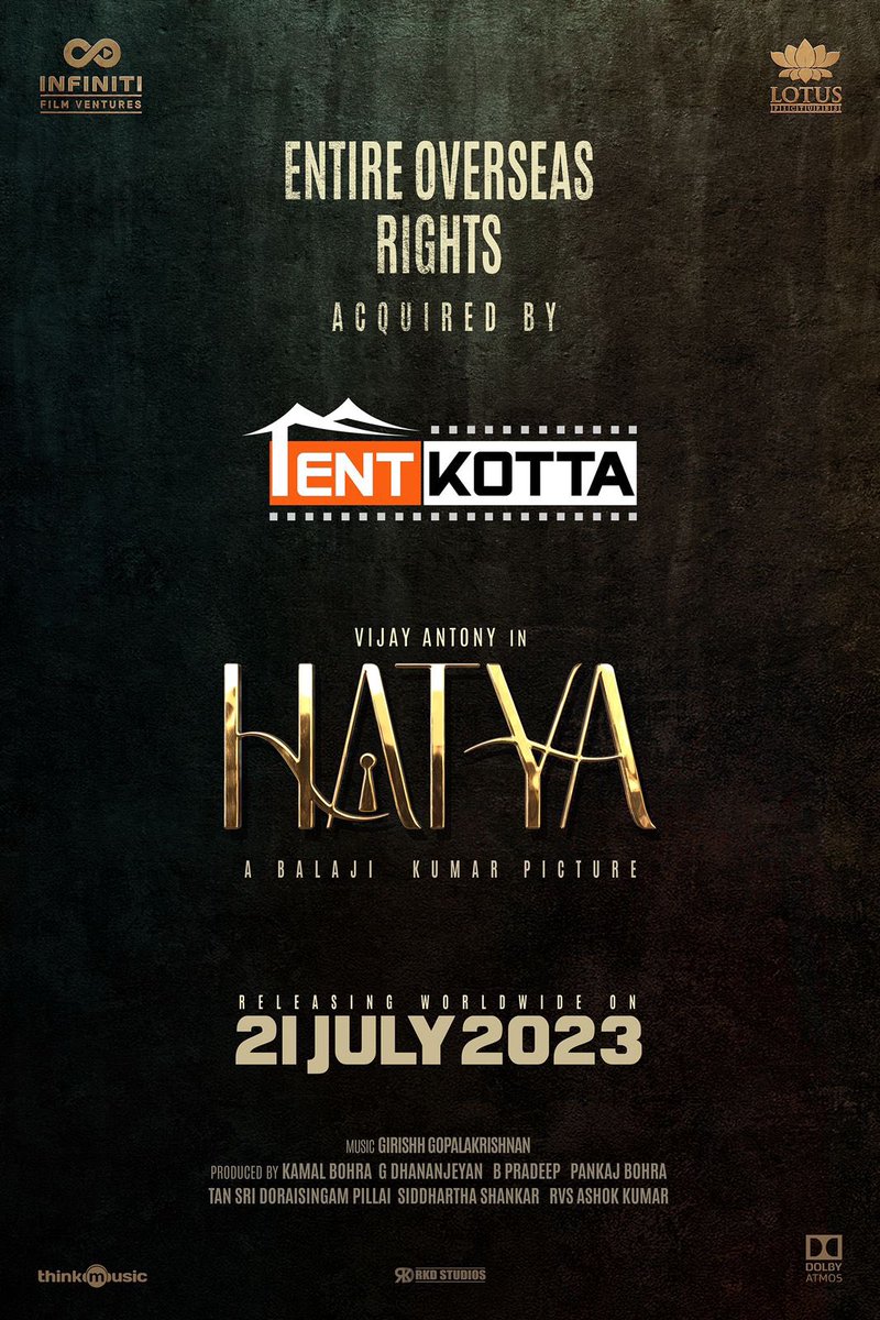 #HATYA - Overseas Theatrical rights acquired by @Tentkotta . Congrats @varusath2003 🏆 Film in Theatres from 21st July - another Blockbuster from🔥👍 @DirBalajiKumar @ritika_offl @Meenakshiioffl @FvInfiniti @lotuspictures1 @bKamalBohra @Dhananjayang @pradeepfab @siddshankar_