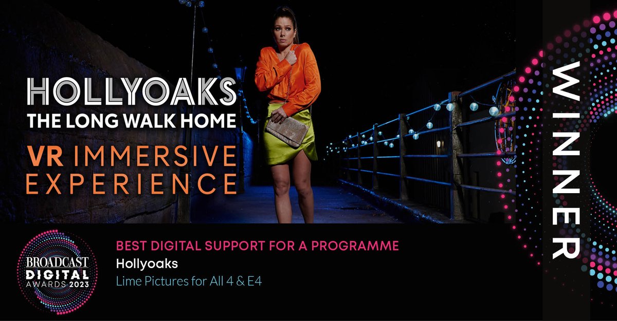 Hollyoaks: The Long Walk Home has won the Best Digital Support for a Programme Award in the Broadcast Digital Awards! 🏆💫 🎬

Working alongside <a href="/LimePictures/">Lime Pictures</a> &amp; @channel4 on this project was a privilege! 

broadcastdigitalawards.co.uk/winners-2023