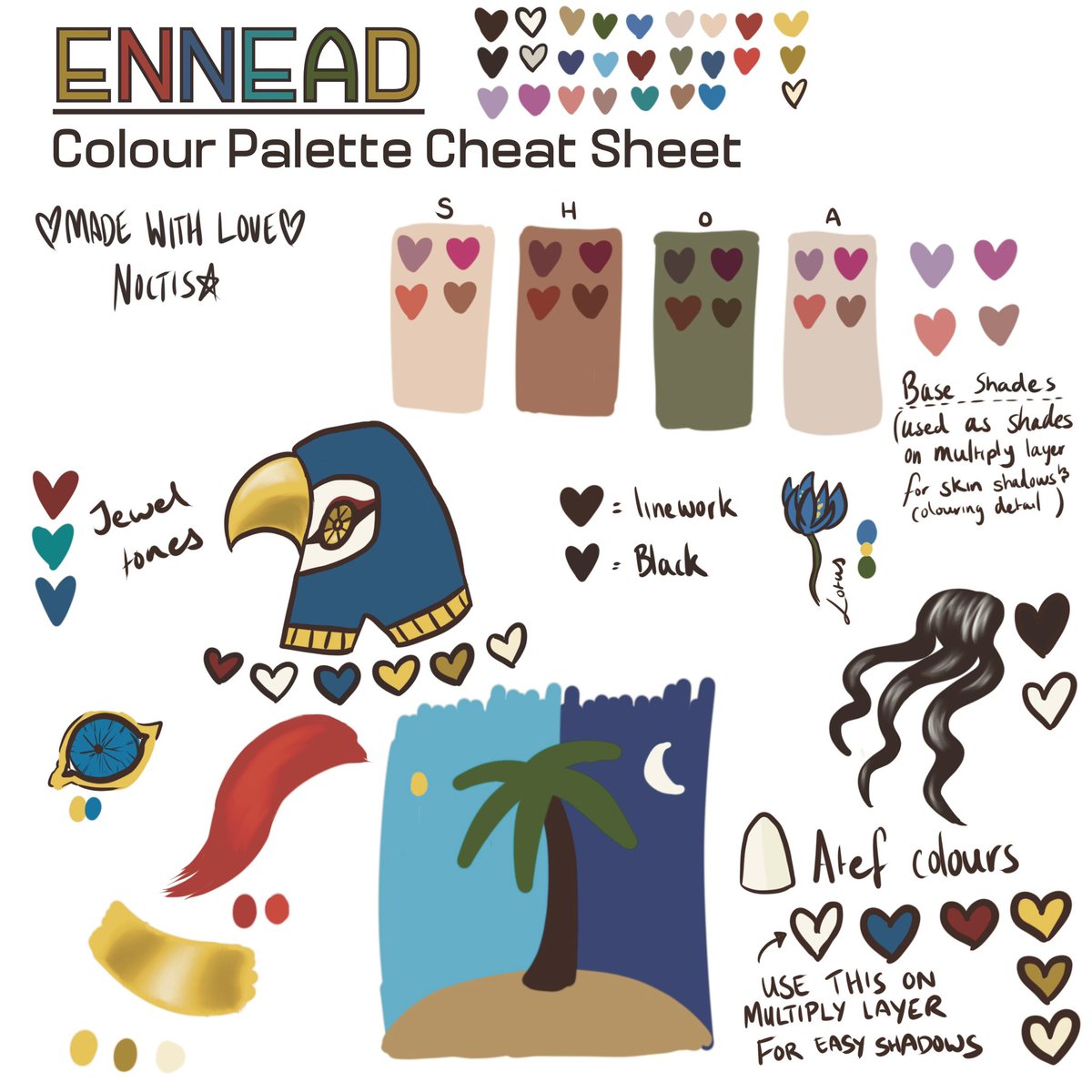 🎨ENNEAD Colour Palette Cheat Sheet🎨
Just a random little thing for y’all! 🥰💖🙏 My little cheat sheet for colouring my Ennead art 🫣🤫 

I would love to see other artists Ennead Colour Palettes! 🎨😍🥰🙏💖
#ENNEAD #ColourPalette #FanArt #EnneadColourPalette