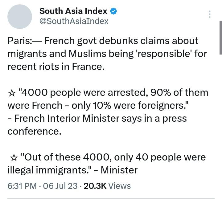 If you search 'Fake News' about France Riots, most of them will be RW Indian Hindus handles with a large percentage of blue ticks.

#FranceRiots #France https://t.co/YtQMunXNm4