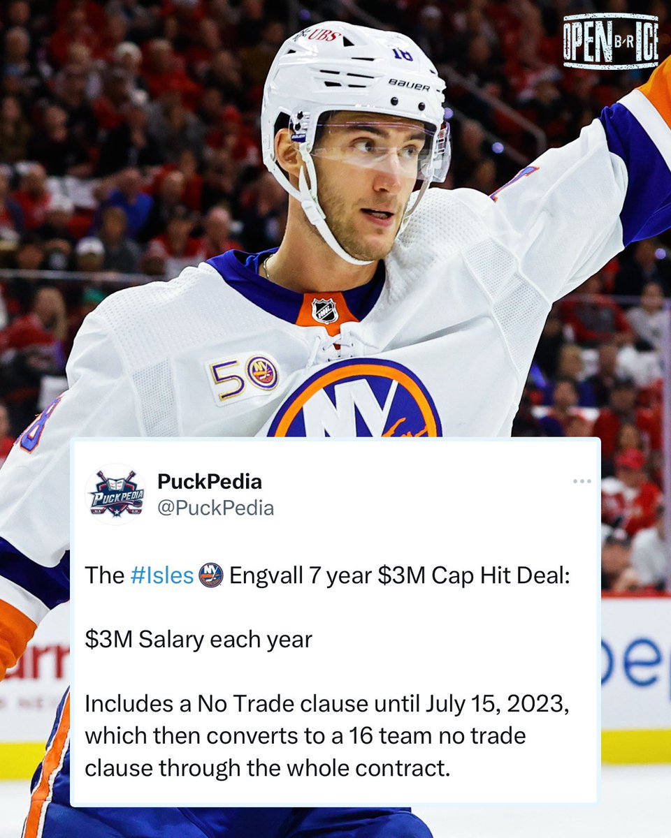 BR_OpenIce's tweet image. Pierre Engvall may have one of the strangest contract clauses we’ve ever seen: two 𝐖𝐄𝐄𝐊𝐒 of a full no-trade that converts to a 16-team NTC 🤯 

(h/t @PuckPedia)