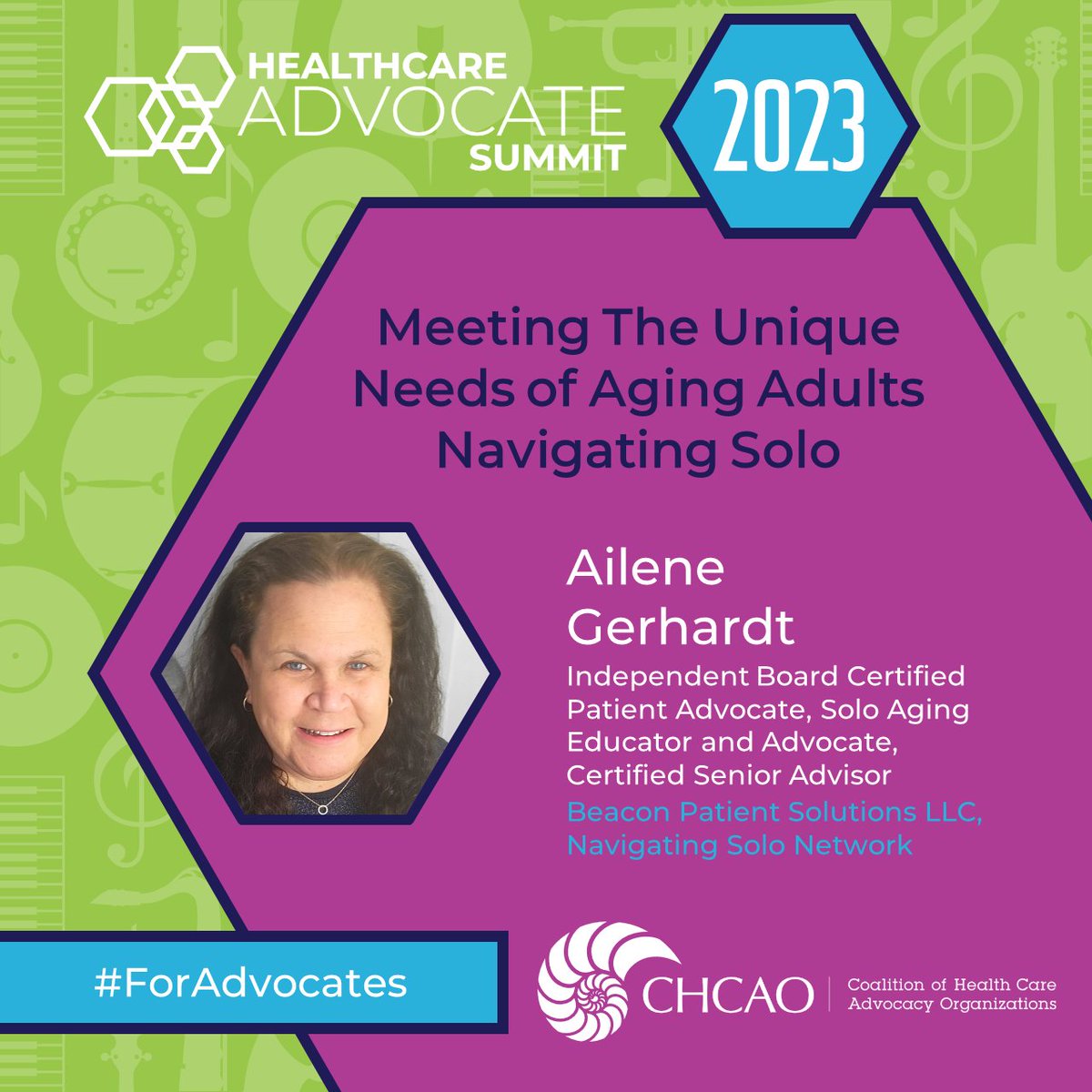 We are pleased to introduce Ailene Gerhardt as a distinguished member of our speaker faculty. Ailene is an Independent Board Certified Patient Advocate (BCPA) and the Founder of Beacon Patient Solutions LLC and the Navigating Solo Network. 

#BCPA #CHCAO #AgingAdults #SoloAging