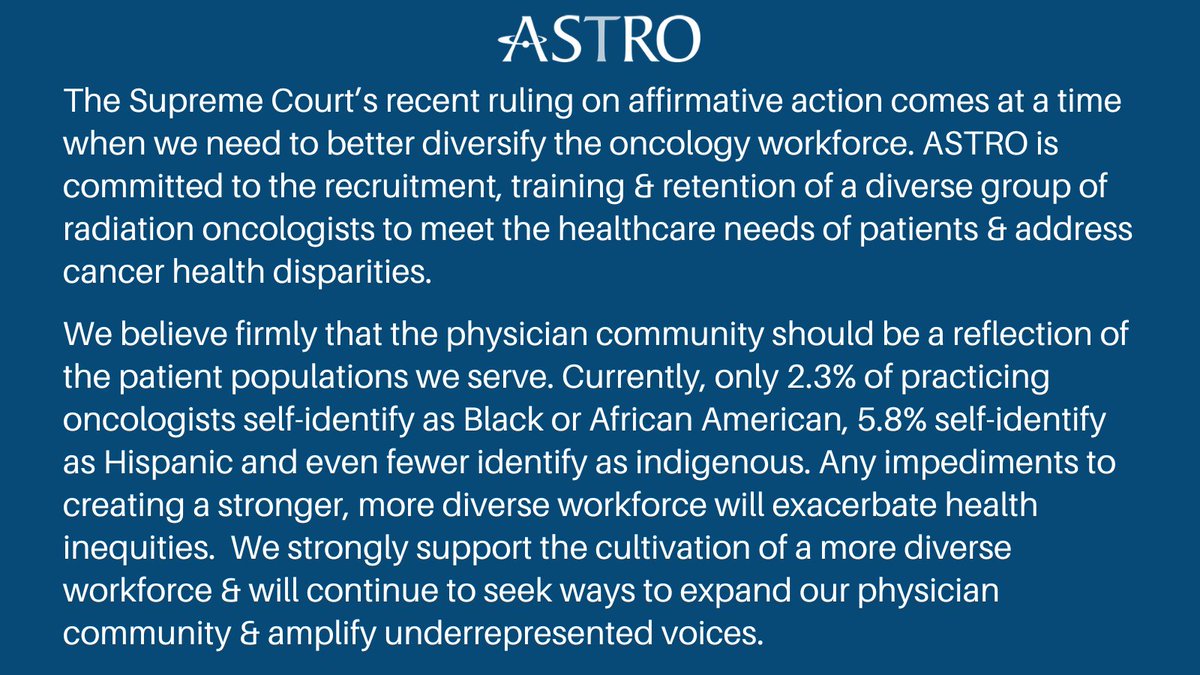 The American Society for Radiation Oncology (ASTRO) released the following statement on the Supreme Court's recent ruling on affirmative action: