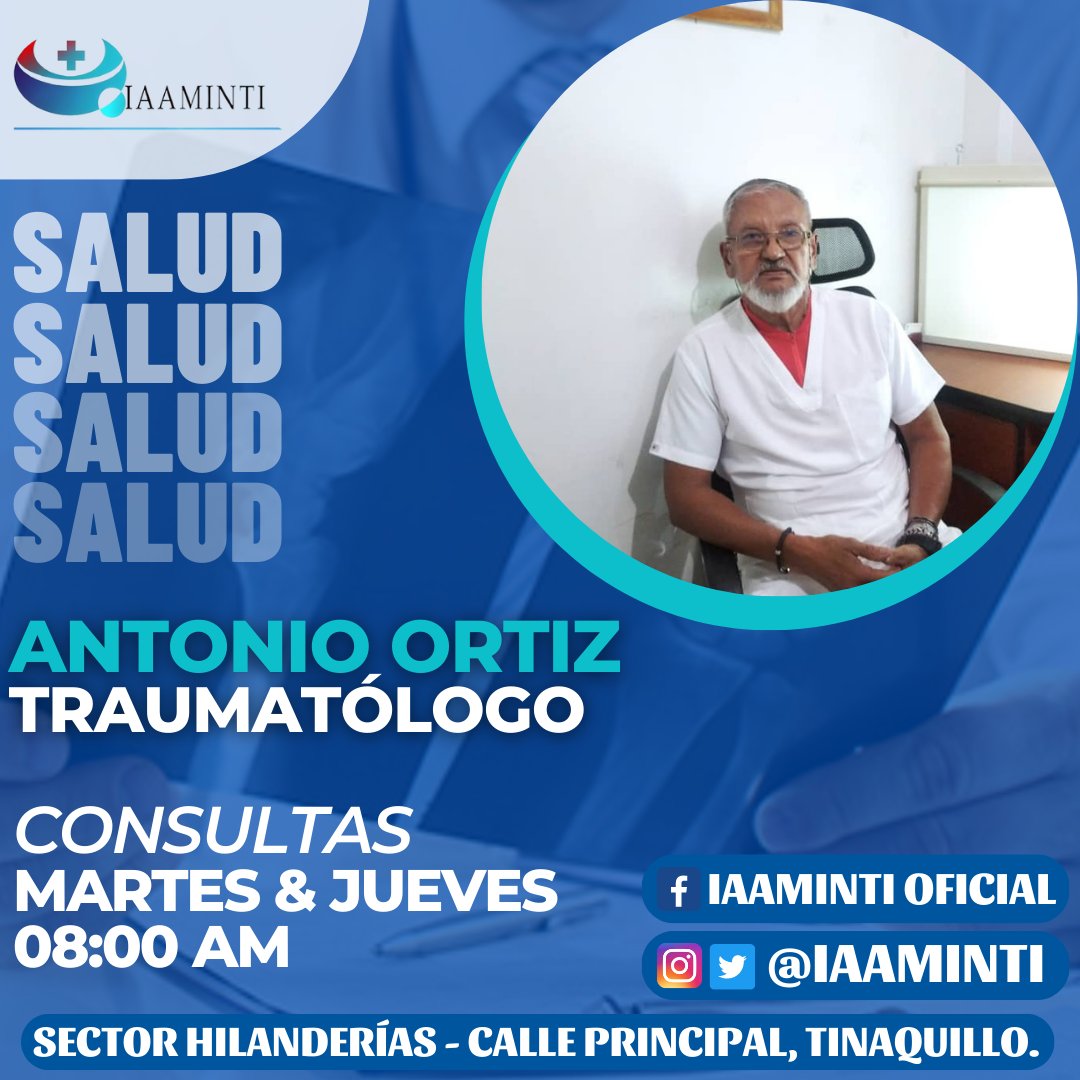 🏥 En el Instituto Autónomo de Atención Médica Integral de Tinaquillo (Iaaminti), el doctor Antonio Ortiz especialista en traumatología ofrece sus servicios médicos en esta área de la medicina. 

🫂 ¡Tu salud nos importa! 

#VamosVamosTinaquillo #Iaaminti #Salud #Tinaquillo