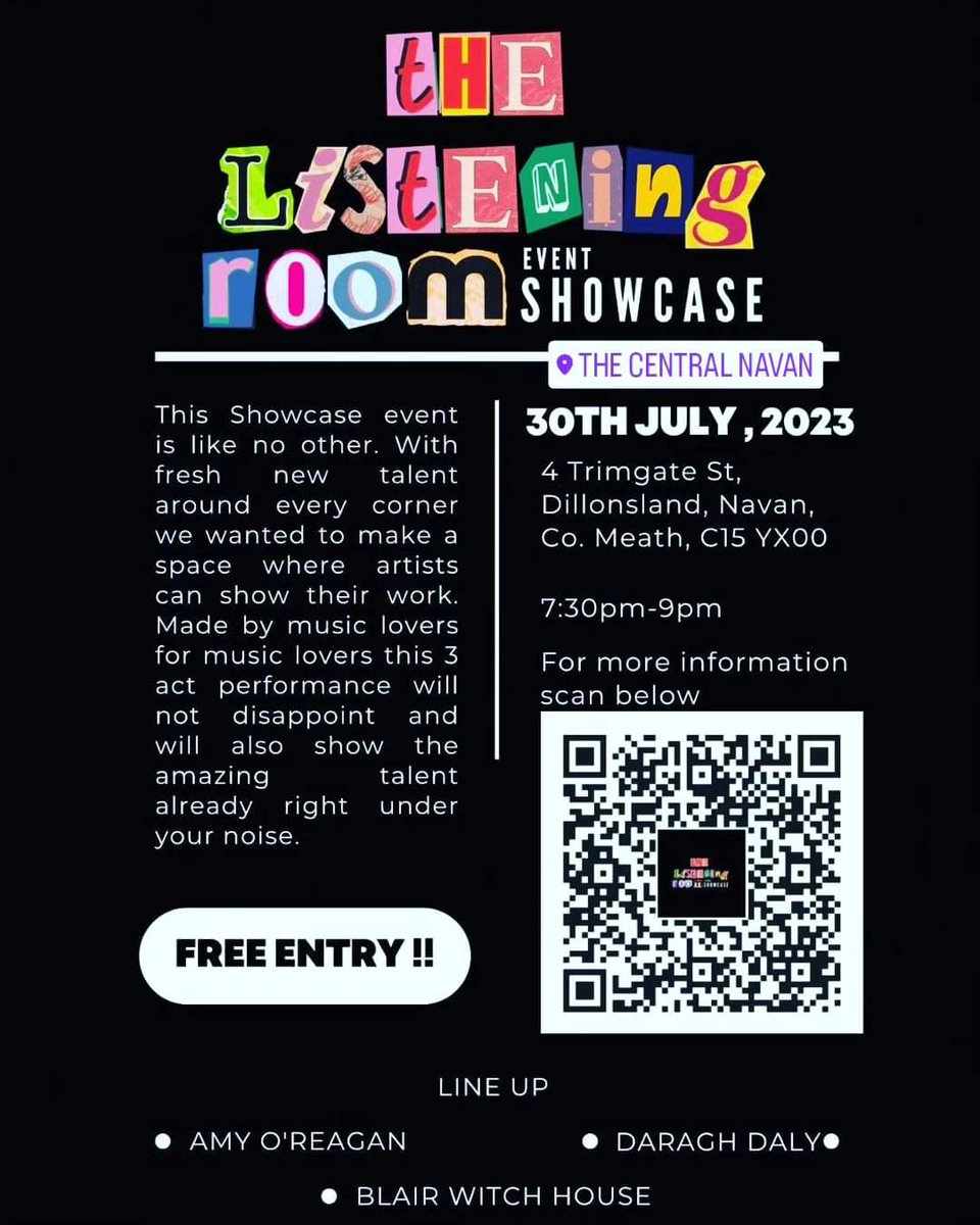 Very excited to announce a #NewIrishMusic #Showcase to #Navan 
#amyoreganmusic #daraghdaly &amp; #Blairwitchhouse