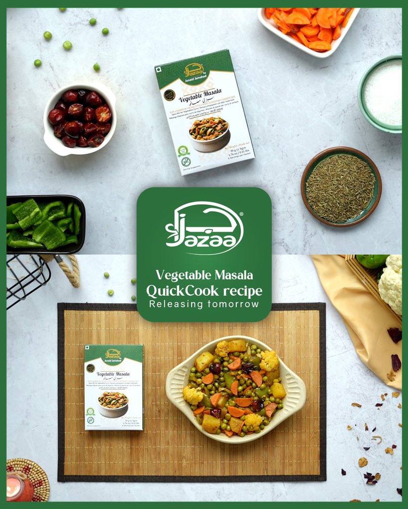 jazaaglobal's tweet photo. The highly anticipated Vegetable Masala QuickCook recipe is releasing tomorrow. Learn how to add flavours to your vegetables with our very own QuickCook Recipe and make your daily cooking special.
#Jazaa #JazaaGlobal #VegetableMasala #QuickCook #Recipes https://t.co/8Td5zEKAPL