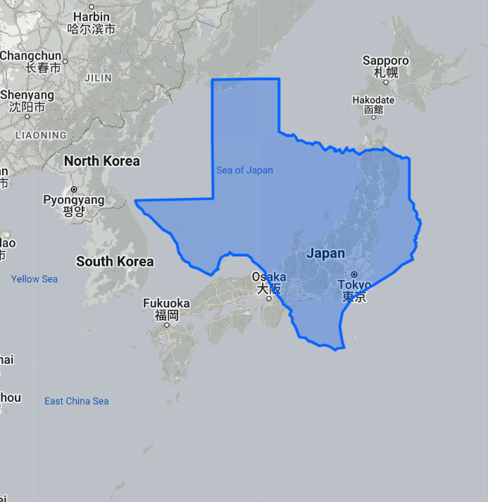 Amazing Maps - The size of Japan compared to the East