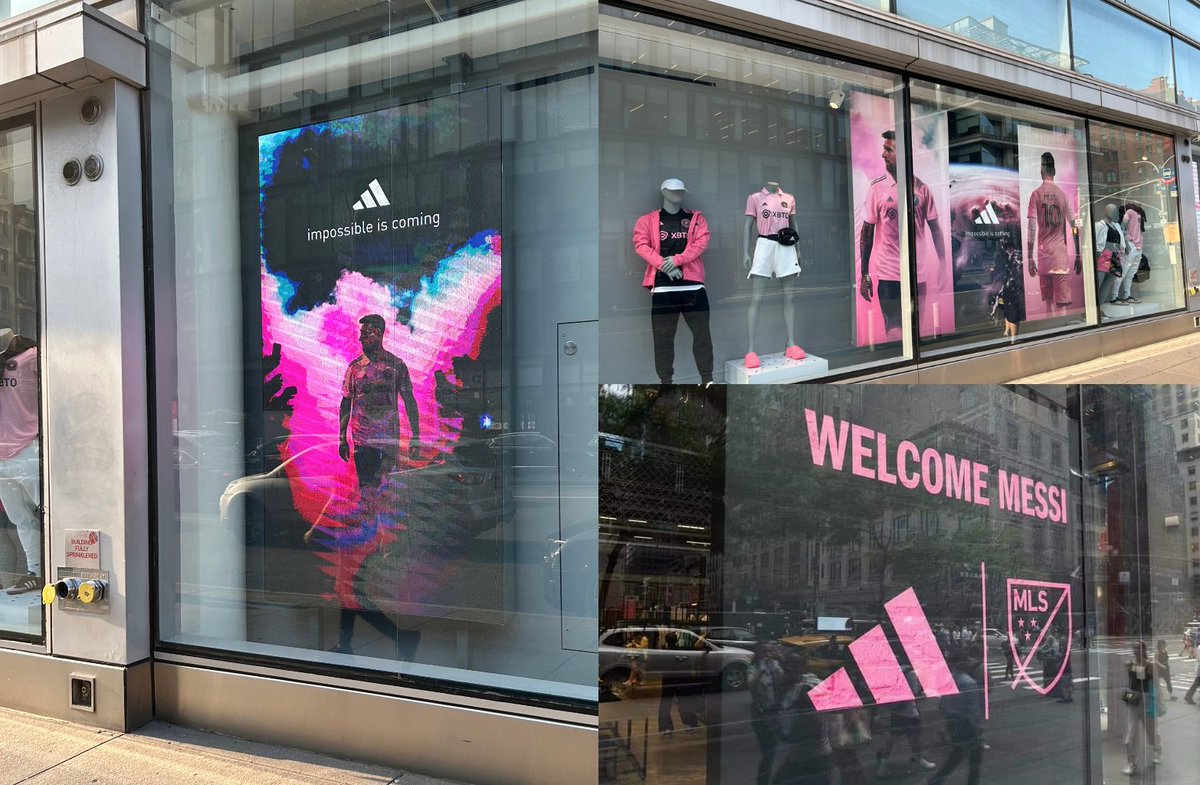 En una tienda de Adidas en New York, ya se hace el anuncio de la llega de Leo al Inter Miami, ademas, han modificado su slogan "Impossible is nothing" por el "Impossible is coming" !