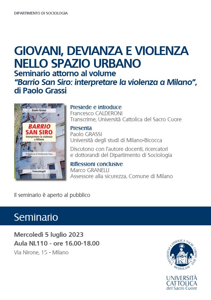 FraCalderoni's tweet image. Grazie a tutti i partecipanti al seminario &quot;Giovani, devianza e violenza nello spazio urbano&quot; del Dipartimento di #sociologia @Unicatt. 
In particolare a Paolo Grassi (@unimib), autore di &quot;Barrio San Siro: interpretare la violenza a Milano&quot; 
e a @MarcoGranelliMI (@ComuneMI).