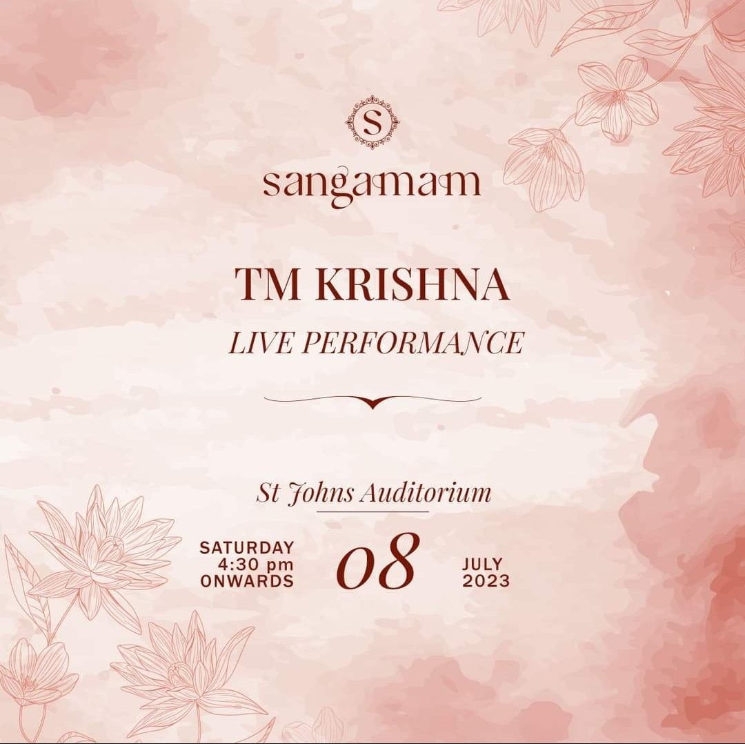 tmkrishna's tweet photo. Will be performing on July 8th, Saturday at 4.30 pm along with Akkarai Sornalatha, Praveen Sparsh and N Guruprasad at St. Johns Auditorium, Bangalore. This concert is organized by The Shibulal Family Philanthropic Initiatives.
@AkkaraiSisters https://t.co/J6XshvZkwP
