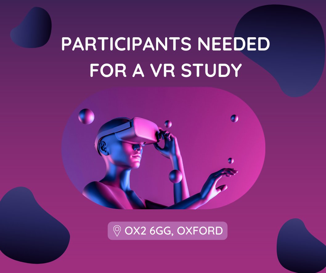 Participants wanted - Come to @UniofOxford for 45-min #VirtualReality study, looking at the experience of a #VR social situation. Reimbursement for your time! Sign up shorturl.at/FTVX1 #psychology @OxExpPsy @OxfordMedSci @OxNeuro @OxHealthBRC